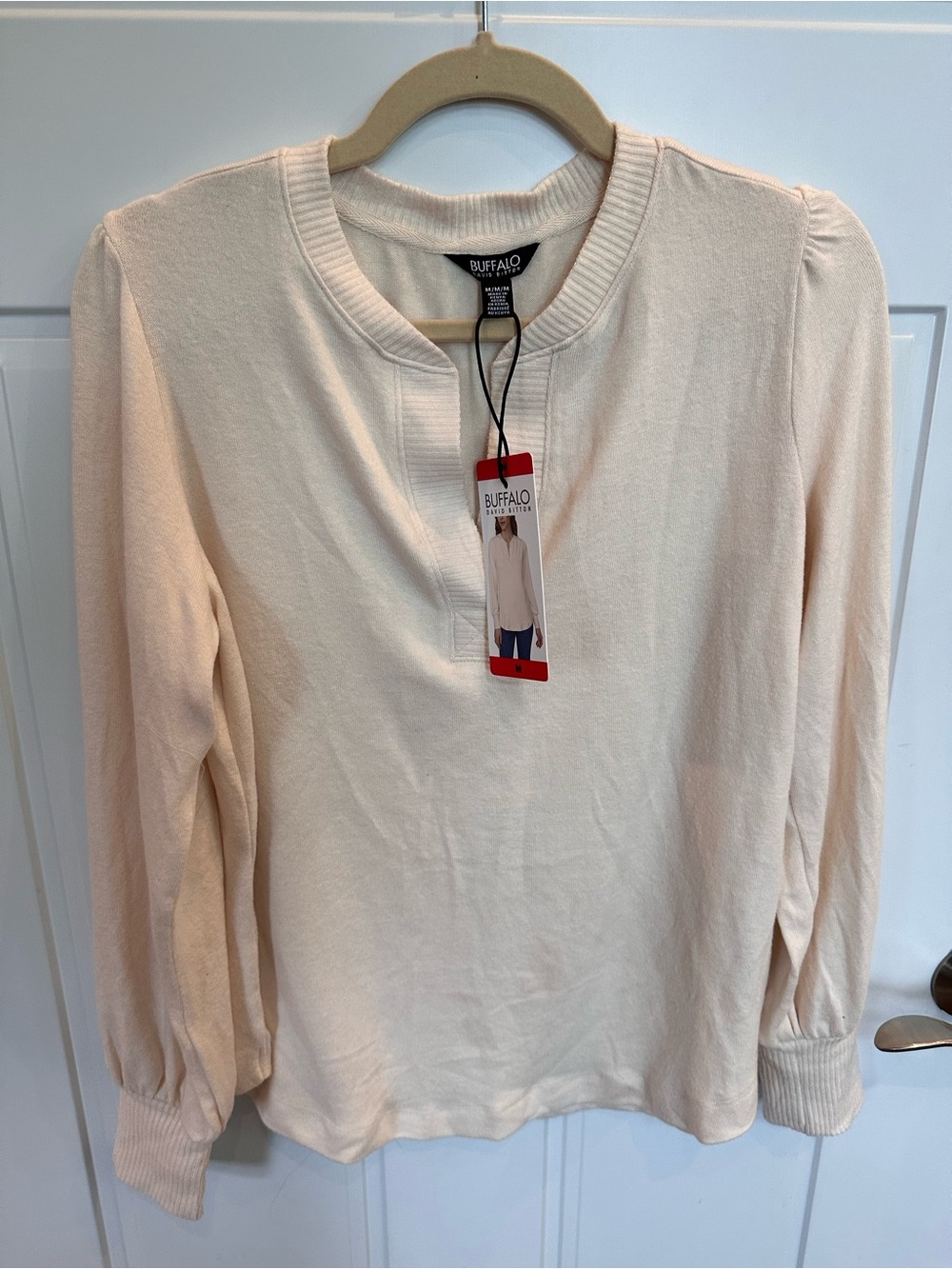 NWY Buffalo David Bitton Cream Long-Sleeve Pullover Top Sweater 1905327
